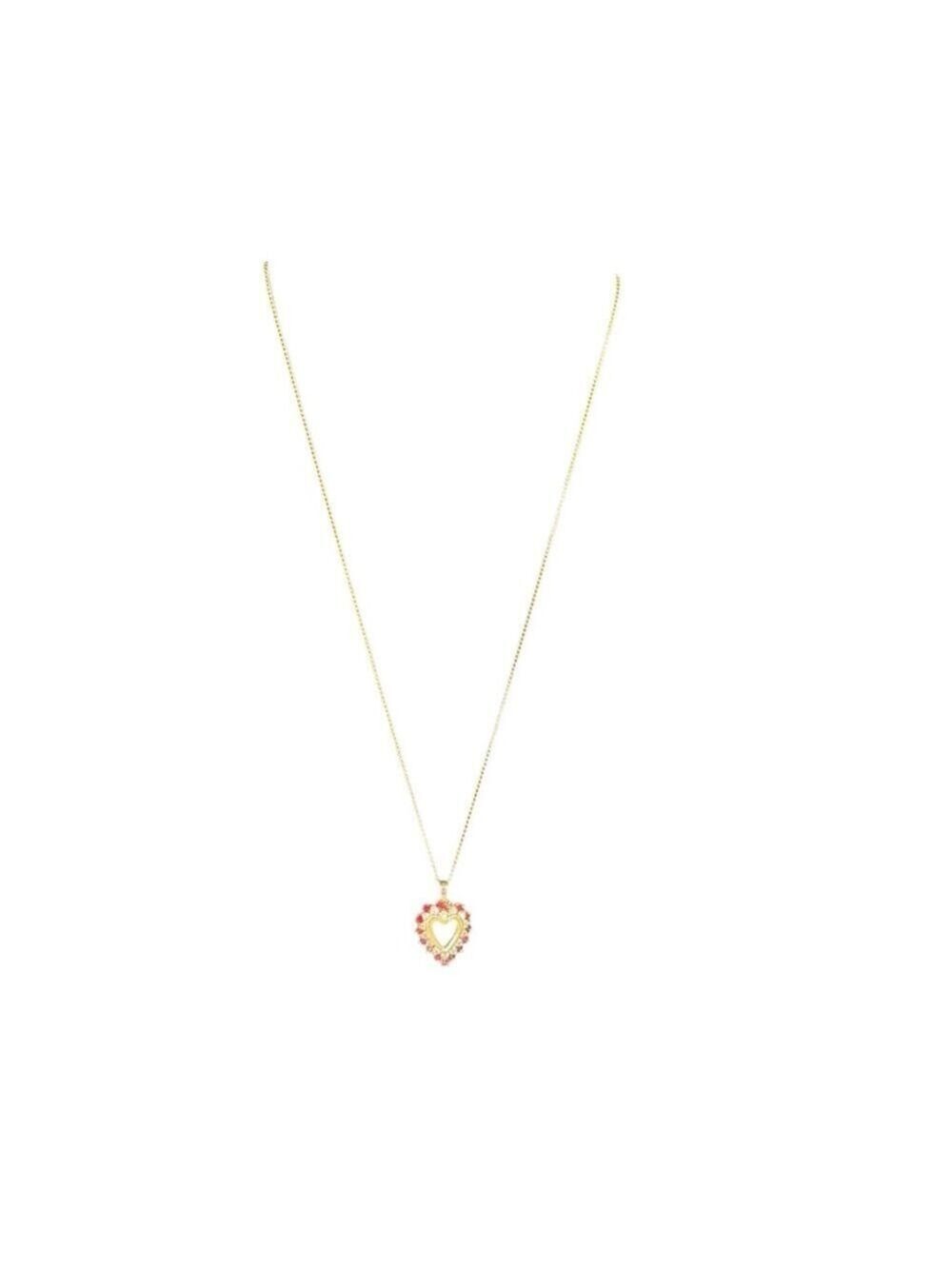 Women's Unbranded Gold Heart Necklace with Ruby Red Stones, One Size